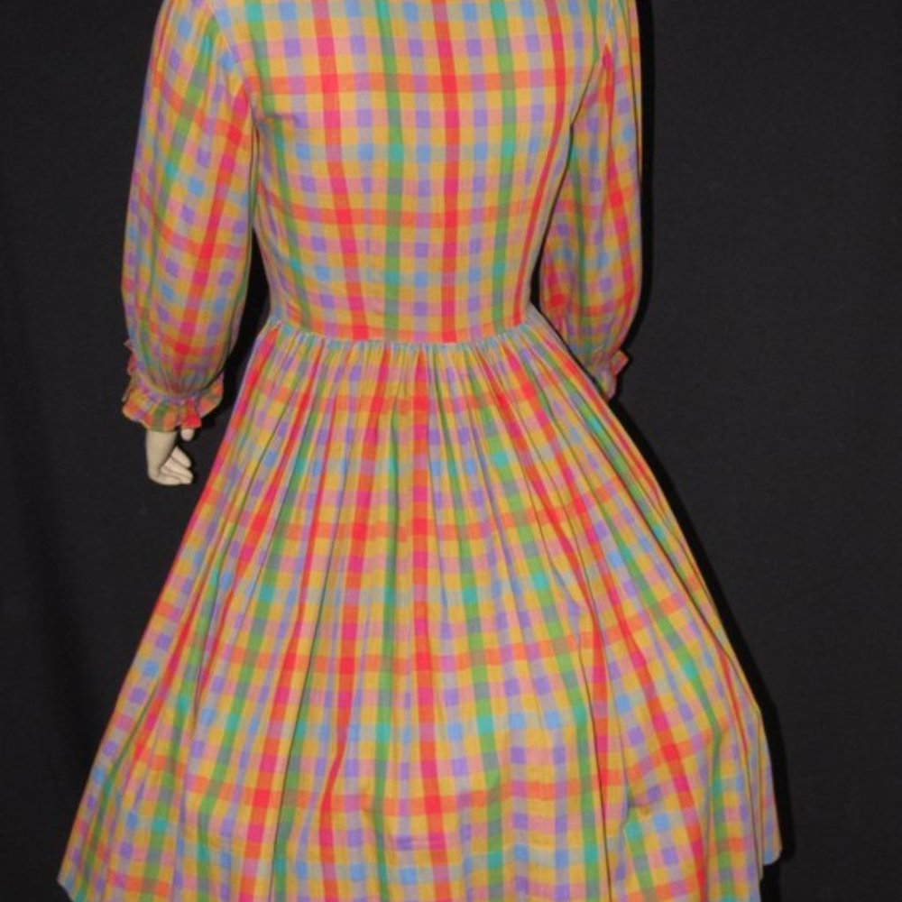 Vintage 50s Checkered Plaid School Girl Dress S - Picture 4 of 10